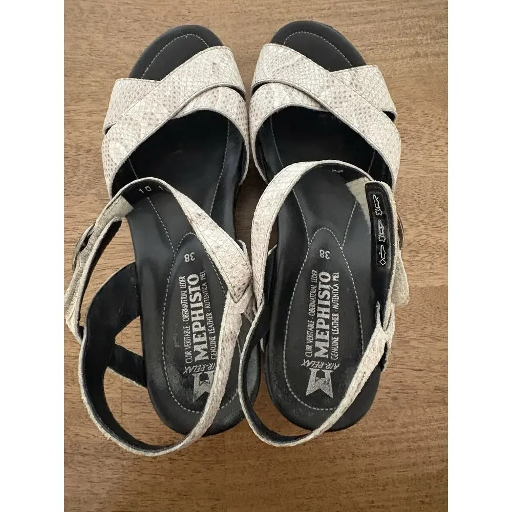Mephisto Partelia Women's Snake Print Wedge Leather Comfort Sandals